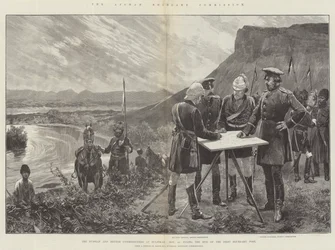 La Commissione di Confine Afghana, i commissari russi e britannici a Zulfikar, 21 novembre, fissando il sito del primo posto di confine